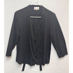 Kathie Lee Collection Black Button-Up Cardigan With Tie Size L 100% Polyester